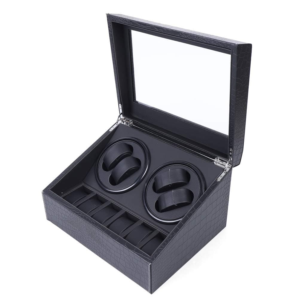 YUNRUS Luxury Automatic 2 Motor Watch Winder Crocodile Pattern Display Case Storage 4+6 US Shipment
