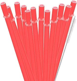 12 Piece 9 Inch Reusable Plastic Thick Drinking Straws BPA Free Mason Jar Straws Plain Color (9inch,Red)