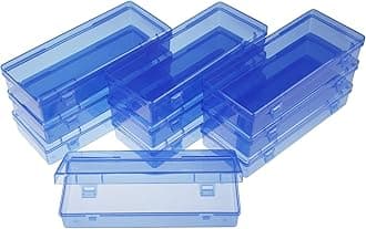 LJY 10 Pieces Rectangular Empty Mini Clear Plastic Organizer Storage Box Containers with Hinged Lids (6.1 x 2.6 x 1.2 inch, Blue)