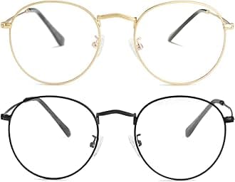 Kursan Classic Round Metal Clear Lens Glasses for Women Men Circle Frame Non-Prescription Eyeglasses