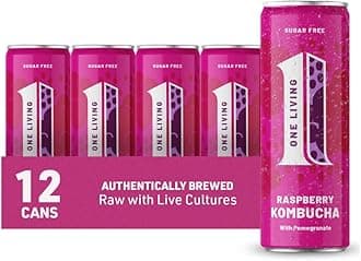 One Living Kombucha Drink – Raspberry & Pomegranate – 12 x 250ml Cans – Sugar Free, Great Tasting Authentically Brewed Kombucha with Live Cultures