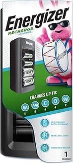 Energizer Recharge Universal Charger for NiMH Rechargeable AA, AAA, C, D, and 9V Batteries