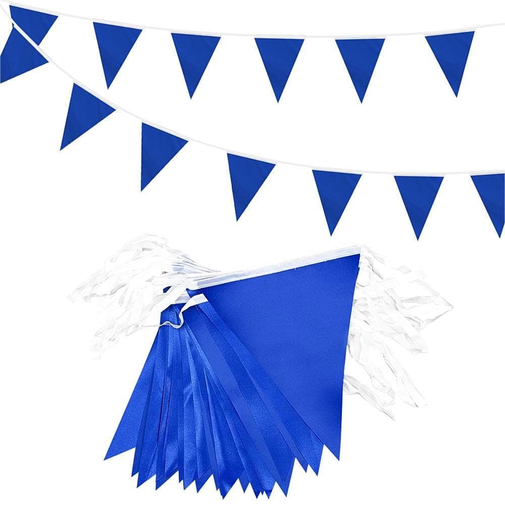 20m 52pcs Blue Pennant Bunting,Polyester Fabric Reusable Triangle Flags Banner for Indoor Outdoor Party Decorations