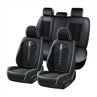 Coverado Car Seat Covers Full Set, Breathable Front and Rear Leather Seat Cover for 5 Seats, Universal Auto Seat Protectors Car Seat Cushions Fit for Most Sedan SUV Pick-up Truck, Blue