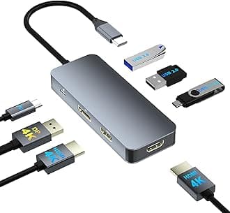 Dual Monitor Docking Station For Dell/Hp/Mac, 7 In 1 Docking Station For Laptop, 3 Monitors With 2 Hdmi 4K At 60Hz/Displayport/3Usb/100W Pd, Dual Monitor Adapter, H Adapter