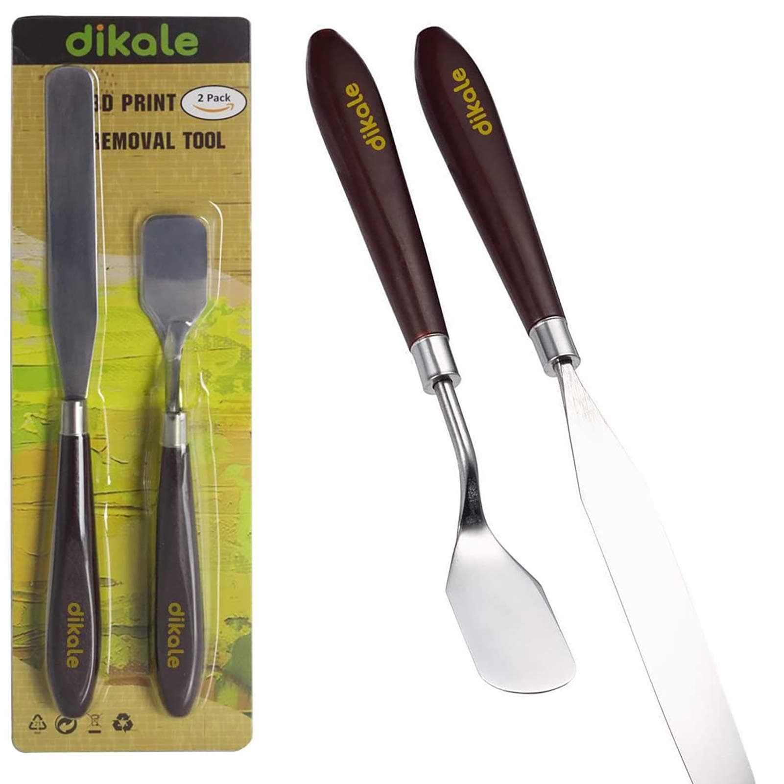 Dikale 3D Print Removal Tools with Sturdy Wooden Handle, Tool Kit for 3D Printer Spatula Palette Knife Painting Enhanced Version Pack of 2