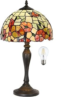 TL0002 Tiffany Style Table Lamp 21.5" High Blossoming Antique Stained Glass Lamp for Living Room Bedroom Bedside Nightstand Home Office, LED Bulb Included