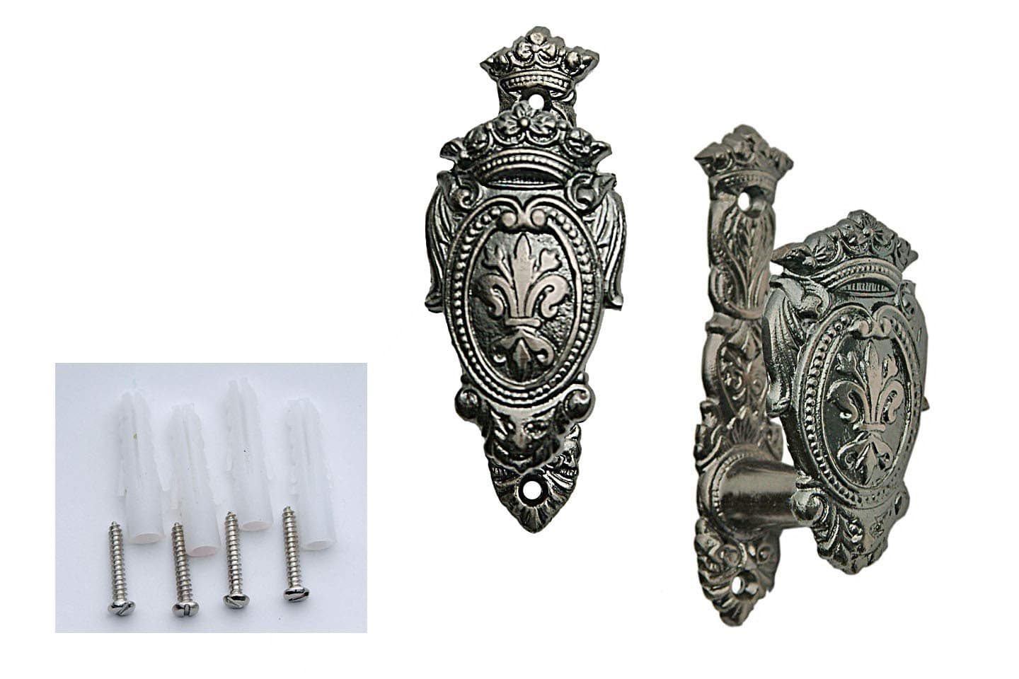 Fleur Shield Sword Hanger Wall Mount – 3” Expandable Display Hooks for Swords & Guns– Set of 2 Decorative Antique-Style Wall Stand, Katana Wall Mount, Gun Rack with Mounting Hardware