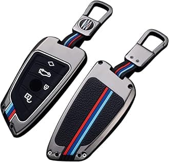 BKN Metal Soft Car Key Cover Shell with Keychain & Full Protection Compatible with B.M.W. X1 X3 X6 X5 | 3, 5, 6, 7 Series GT Series M, X Series 4 Button Smart Key | Visible in Low-Light Conditions