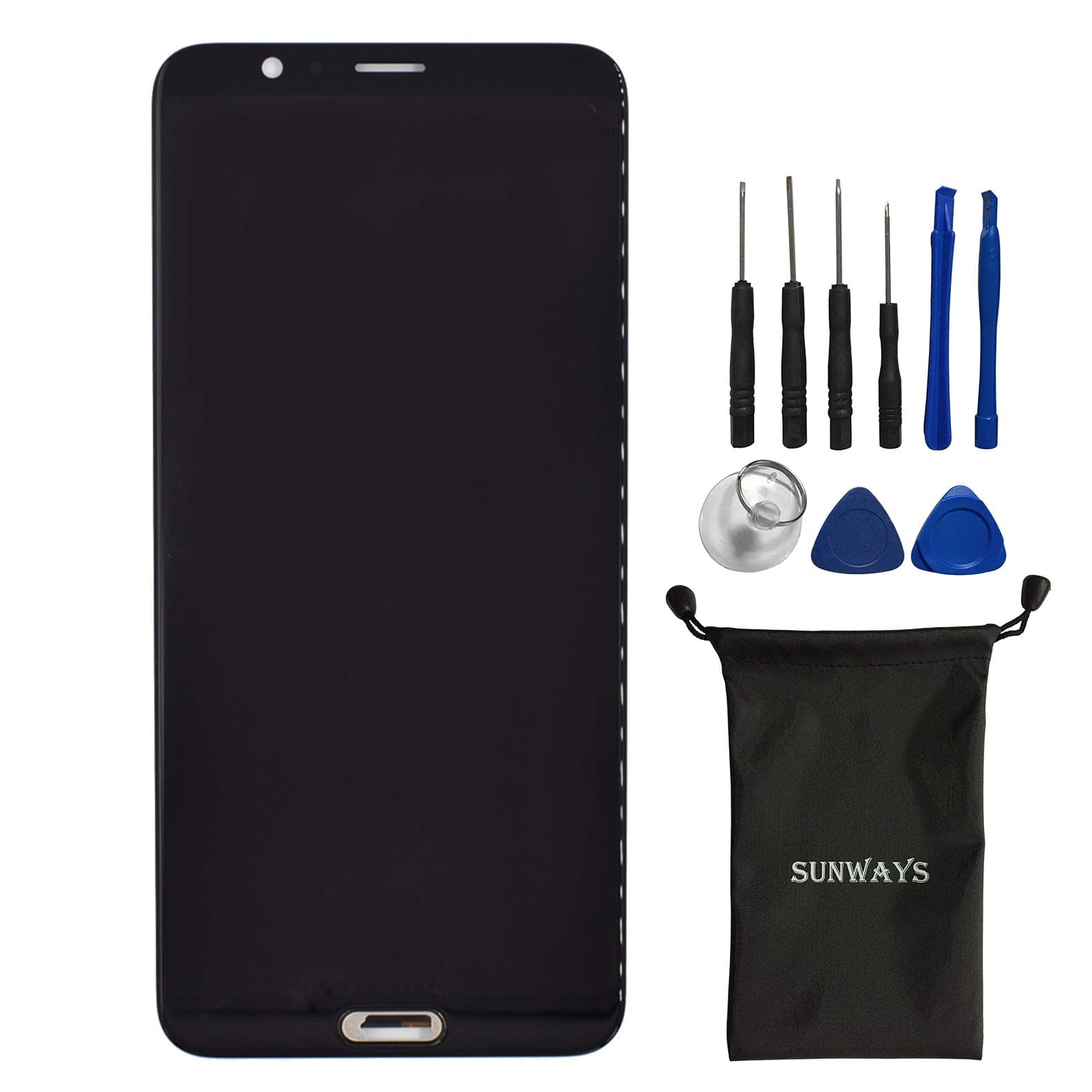 Sunways LCD Touch Digitizer Display Screen Assembly with Adhesive Replacement for Honor View 10 BKL-AL20 Honor V10 BKL-L04 BKL-L09 Black