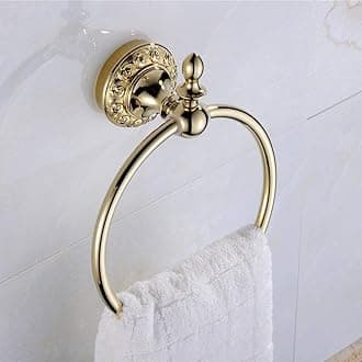 Leyden Polished Gold Towel Ring, Bathroom Hand Towel Holder Wall Mounted Gold Towel Rack Round