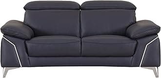 Blackjack Furniture Naples Top Grain Italian Leather Couch for Living Room, Adjustable Headrests with 9 Positions, Elegant Design with Solid Wood Frame & Stainless Steel Legs, Loveseat, 68", Navy