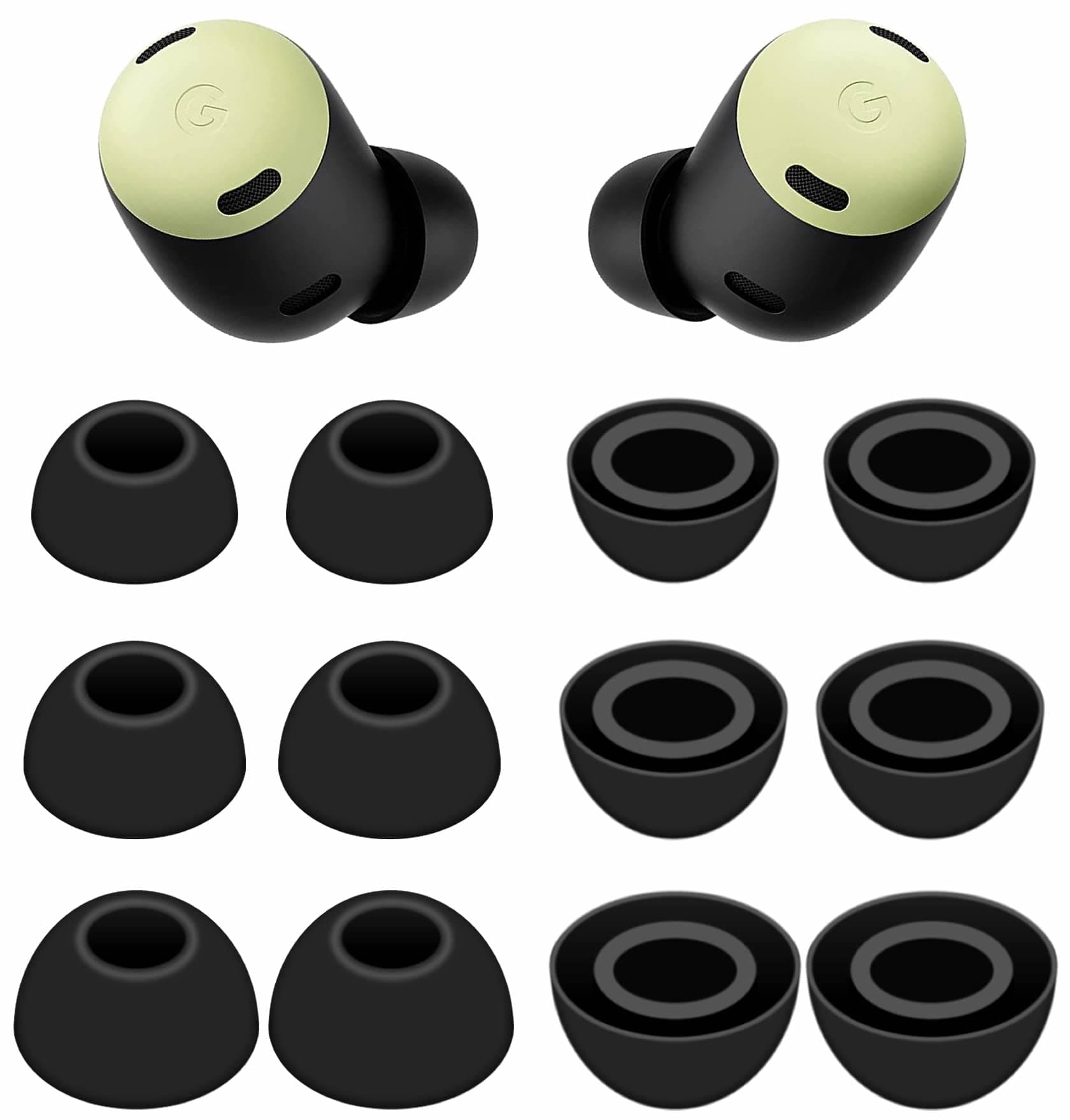 6 Pairs Eartips Compatible with Pixel Buds Pro - Replacement Silicone Earbuds Gel Earplugs Wing Fit in Case - S/M/L Black