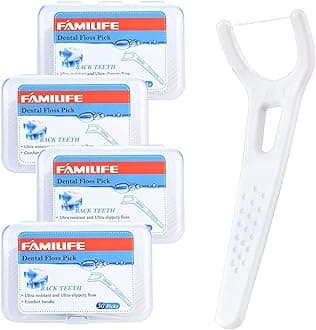 FAMILIFE Dental Floss Unwaxed Dental Floss Picks Unflavored Fluoride Free Back Teeth Toothpicks Flossing Flossers Threaders Sticks with 4 Travel Handy Cases 120 Count