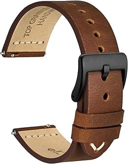 WOCCI 26mm Old-fashioned Watch Band for Men, Top Grain Leather, Black Matte Buckle (Caramel Brown)