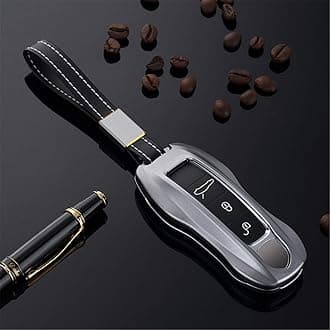M.JVisunAluminum Car Key Protector For Porsche 911 Carrera 918 Cayenne Coupe For Macan For Panamera Taycan Smart Key Fob Case Cover - Grey