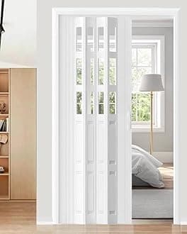 Concertina Door PVC & Acrylic Internal Foldable Gate - Custom Size, Accordion Door for Cupboard/Kitchen, Hallway Pantry Doorway Sliding Door with Handle(White,66x80in(171x203cm))