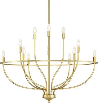 Gold Chandelier for Dining Room, 36 Inch Modern Farmhouse Candle Chandelier Light Fixture Over Table, 12-Light Brass Chandelier Lighting for Kitchen, Living Room, Foyer (E12 Base)