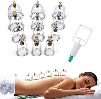 HIJAMA Cupping Kit 12 Pcs Vacuum Cupping Set for Health Care Portable Body Relaxation Massager & Manual Therapy Cups for Pain Relief Magnetic Traditional Chinese Therapy Cupping,Transparent