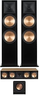 Klipsch RF-7 III Cherry Wood Furniture Made Floorstanding Speaker Pair with a Klipsch RC-64 III Cherry Wood Furniture Made Center Channel Speaker and a Klipsch RP-1200SW Subwoofer (2017)