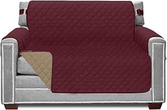 Sofa Shield Original Patent Pending Reversible Chair Protector for Seat Width up to 48 Inch, Furniture Slipcover, 2 Inch Strap, Chairs Slip Cover Throw for Pets, Kids, Cats, Armchair, Burgundy Tan