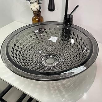 Moduler Vanity Crystal Glass Wash Basin/Glossy Finish/Bathroom Sink/Vessel Sink Black/Table Top Wash Basin/Wash Basin For Bathroom Bowl 16x16 For Bathroom/Washroom