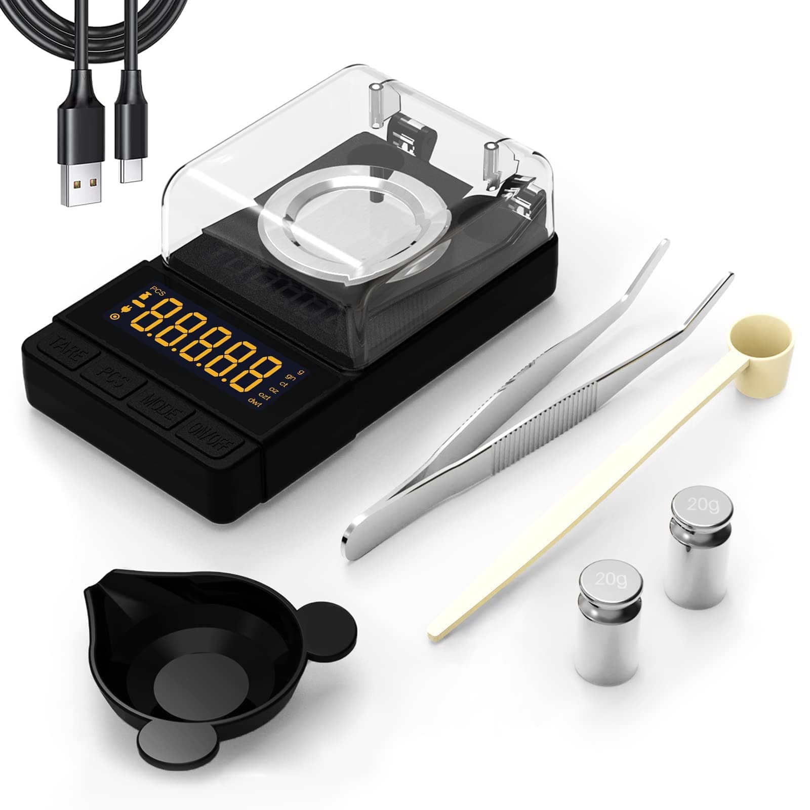 Maxus Digital Milligram Scale 50g/0.001g, Compact Mg Scale with 20g Calibration Weight, Black Powder Scale for Reloading, Includes a Scoop, a Powder Pan and Tweezers