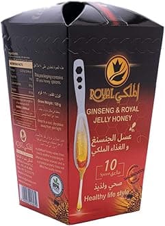 Al-Malaky Royal AL MALAKY Ginseng Honey Spoons, Free from Preservatives, 100% Pure & Natural Honey - 10 Pieces (Sider with Ginseng & Royal Jelly)