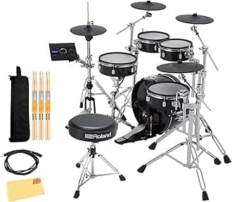 VAD307 V-Drums Acoustic Design Electronic Drum Set Bundle with Drum Throne, Audio Cable, Drumstick Bag, 3 Pairs of Drumsticks and Austin Bazaar Polishing Cloth