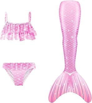 3Pcs 𝙂‭i‭r‭l‭s Sw‭imsuit 𝙈‭e‭r‭m‭a‭i‭d 𝙏‭a‭i‭l for Swimming Gradient Bikini Bathing Suit Set Cosplay Clothing Set