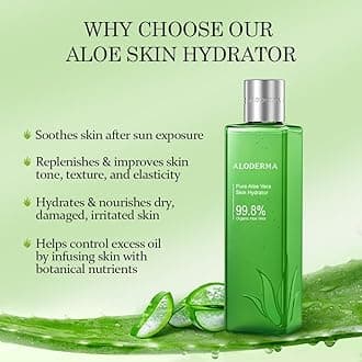 Aloderma 99.8% Organic Aloe Vera Face Hydrator Made Within 12 Hours of Harvest - Moisturizing & Hydrating Facial Toner for Oily Skin, Soothing Aloe Toner for Balanced, Smooth Skin Texture, 240ml, 6ct