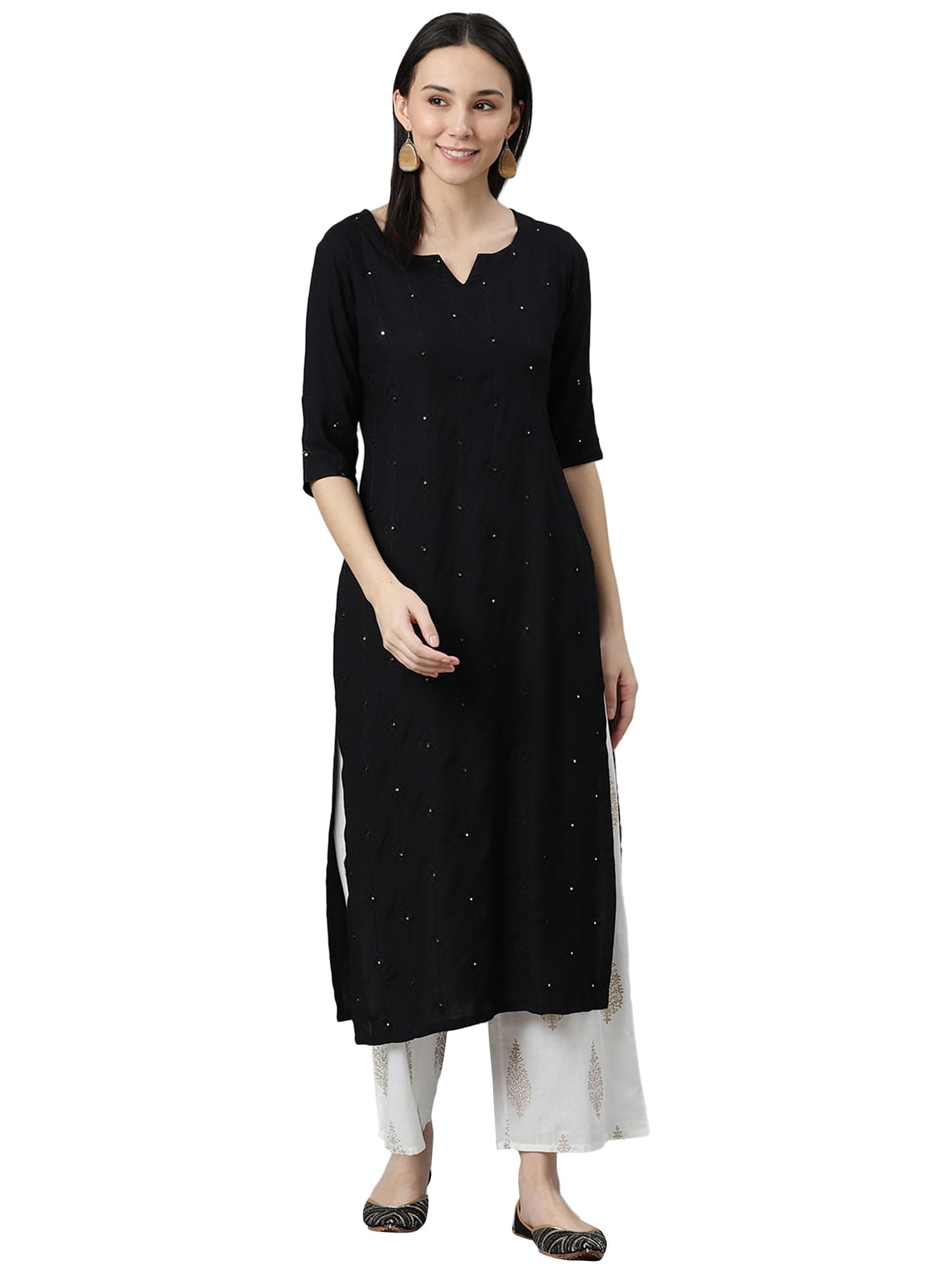 LibasWomen's Embroidered Rayon Straight Kurta