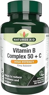 Natures AidVitamin B Complex 50 + C - High Strength B Vitamins with Vitamin C - Supports Energy, Nervous System & Immunity, Reduce Tiredness and Fatigue - Vegan, Gluten Free, Non-GMO - 90 Tablets