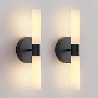 Wall Sconces Set of Two Matte Black Bathroom Wall Sconce Light Set of 2 Modern Wall Light Fixtures Metal Sconces Wall Lighting with White Glass Shade Wall Mounted Lamp for Living Room