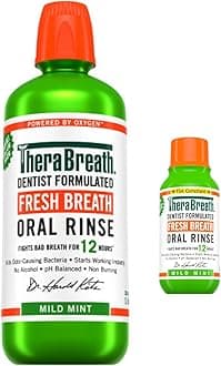 Fresh Breath Mouthwash, Mild Mint, Alcohol-Free, 1 Liter (33.8 oz) + Travel Size, 3 fl oz