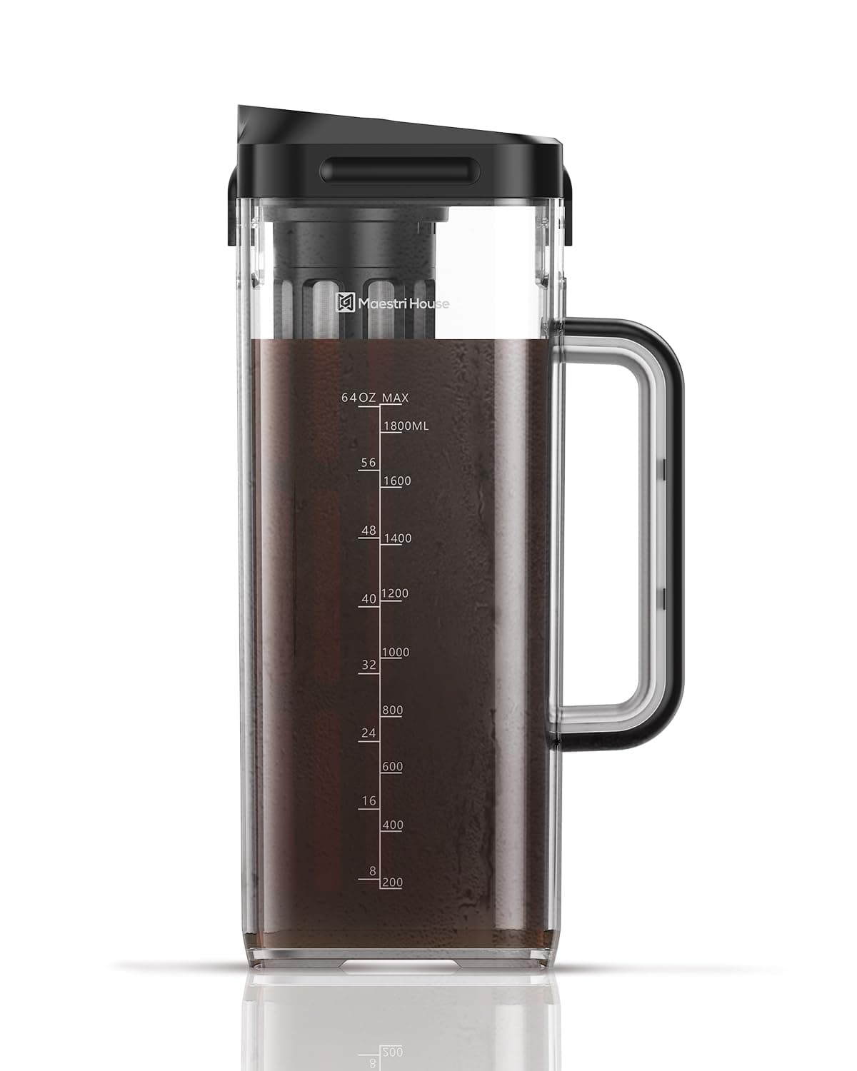 Maestri House Compact Cold Brew Coffee Maker, 64oz Iced Tea and Coffee Maker Brewer Space Saving Tritan Pitcher, 350 Mesh Filter, 100% Leak-Proof