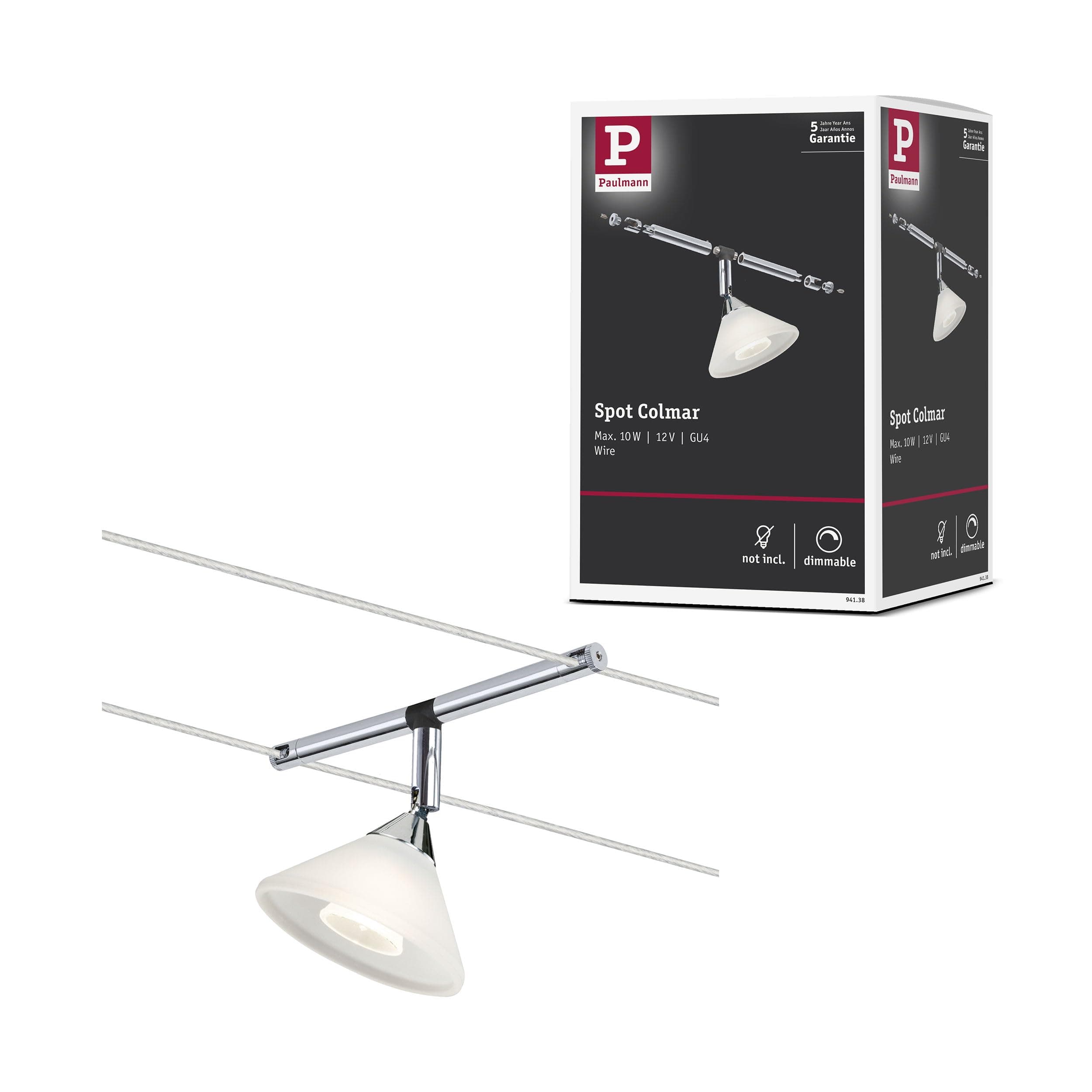 94138 Cable Lighting System – Colmar Spot Light Extension Max 10 Watt Chrome/Satin Wire Cable Lighting System Without Bulbs,8.5 x 16 x 11 cm