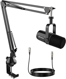 FDUCE SL40X XLR Dynamic Microphone kit for Vocal Recording, Podcasting, Gaming, Live Streaming&Broadcasting, All Metal Cardioid Mic, Voice-Isolating Technology -Black（Mic Boom kit）