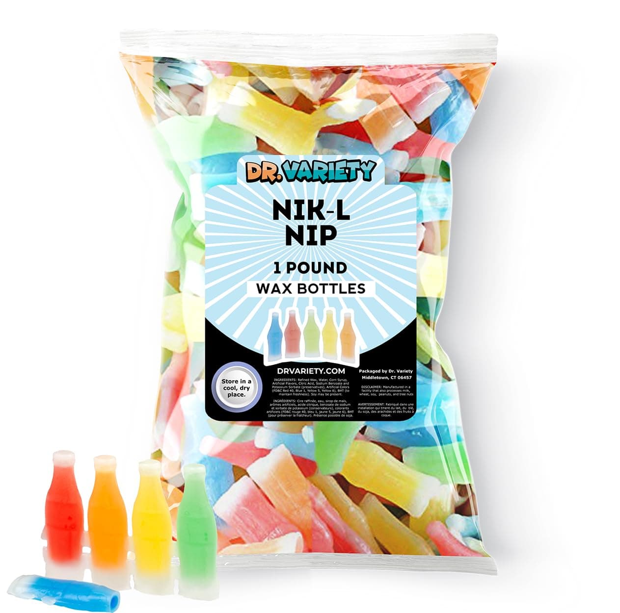Nik L Nips Wax Bottle Candy Drinks, 1Lb Bulk - Nostalgic 90S Soda By Dr. Variety