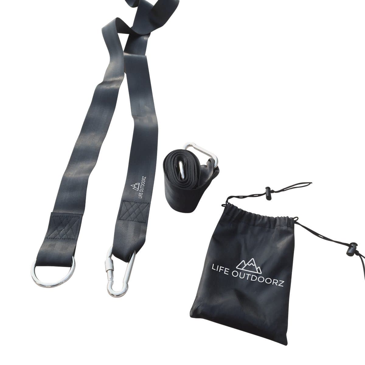 Jet Black Heavy Duty Polyester Anti Stretch Hammock Tree Straps - Holds up to 2204 Lbs - Quick Setup - Pair of Extra Long Straps with Black Nickle Plated Iron Carabineers + Instructions + Carry Bag