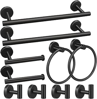 RUBY.Q Bathroom Hardware Set, 10pcs Matte Black Stainless Steel Bathroom Hardware Set, Bath Hardware Set Including 16" Hand Towel Bars, Toilet Paper Holders, Towel Rings, Robe Towel Hooks