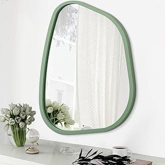 Asymmetrical Mirror for Wall Irregular Accent Wood Frame Modern Unique Wall Mirror Decorative Vanity Bathroom Living Room Bedroom Entryway Hallway Artistic Wavy Mirror Large 26"x18"