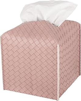 Tissue Box Cover PU Leather Tissue Holder Square Facial Tissue Case Facial Paper Organizer Dispenser for Bathroom, Vanity Countertop, Tabletop, Car, Pink