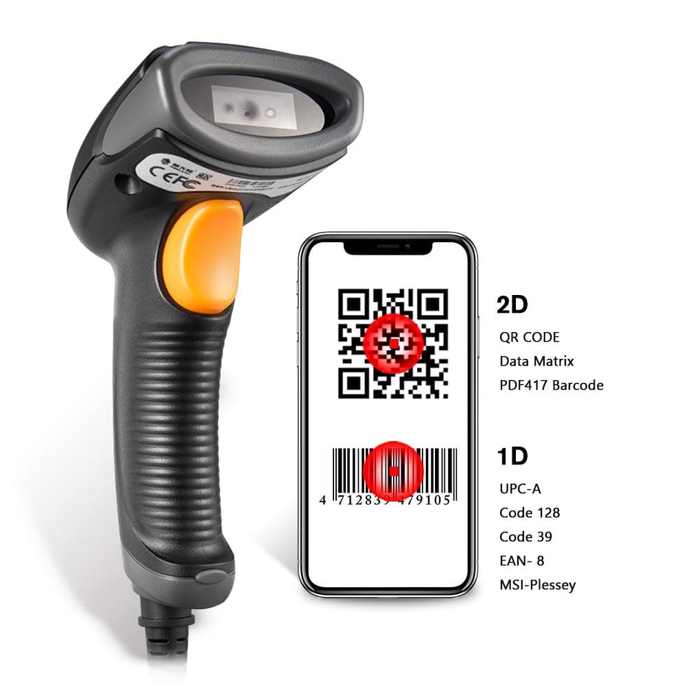 WallyGadgets USB Wired Barcode Scanner Handheld Bar Code Reader Automatic Sensing and Scan for Computer Laptop (Black)