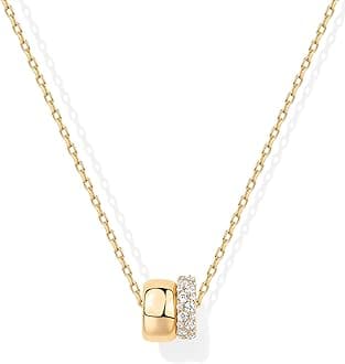 14K Gold Plated Pendant Necklace for Women | Two Distinct Rondelle Pendants with Cubic Zirconia | Sliding Chain Pendant | Trendy Fashion Jewelry