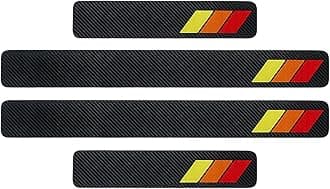 4PCS Tri-Color Door Sill Protectors, Anti-Scratch Carbon Fiber Entry Step Guard Sticker, Universal Car Front/Rear Door Threshold Protection Stripe for Most Vehicles (Red)