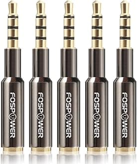 FosPower 3.5mm Male to Female Auxiliary Stereo Audio Headphone Jack AUX Adapter, 4-Conductor TRRS for iPhone, Smartphones, Tablets, Speakers, Microphone & Card Readers (5 Pack)