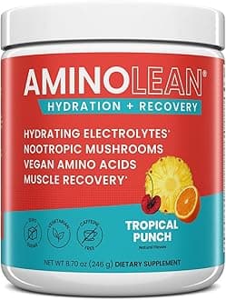 AminoLean Recovery + Hydration – Electrolytes Powder & BCAA Amino Acids for Instant Hydration & Post-Workout Recovery – Nootropic Mushrooms, Vegan Aminos, Zero Sugar, 30 Servings