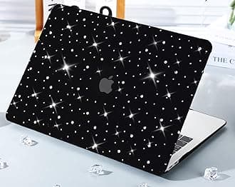 KEROM Diamond Case for MacBook Pro 13 inch 2024-2016 M2 M1 A2338 A2289 A2251 A2159 A1989 A1706 A1708, Luxury Bedazzled Bling Shiny Sparkle Glitter PU Leather Hard Shell Case & Keyboard Cover, Black