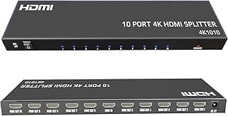 4K HDMI Splitter 1 in 10 Out - Powered Splitters 10 Way Monitor Outputs,Support 4K@30Hz,3D Audio Video Sync,Plug&Play for HDTV PS4/5 Xbox PC Laptop